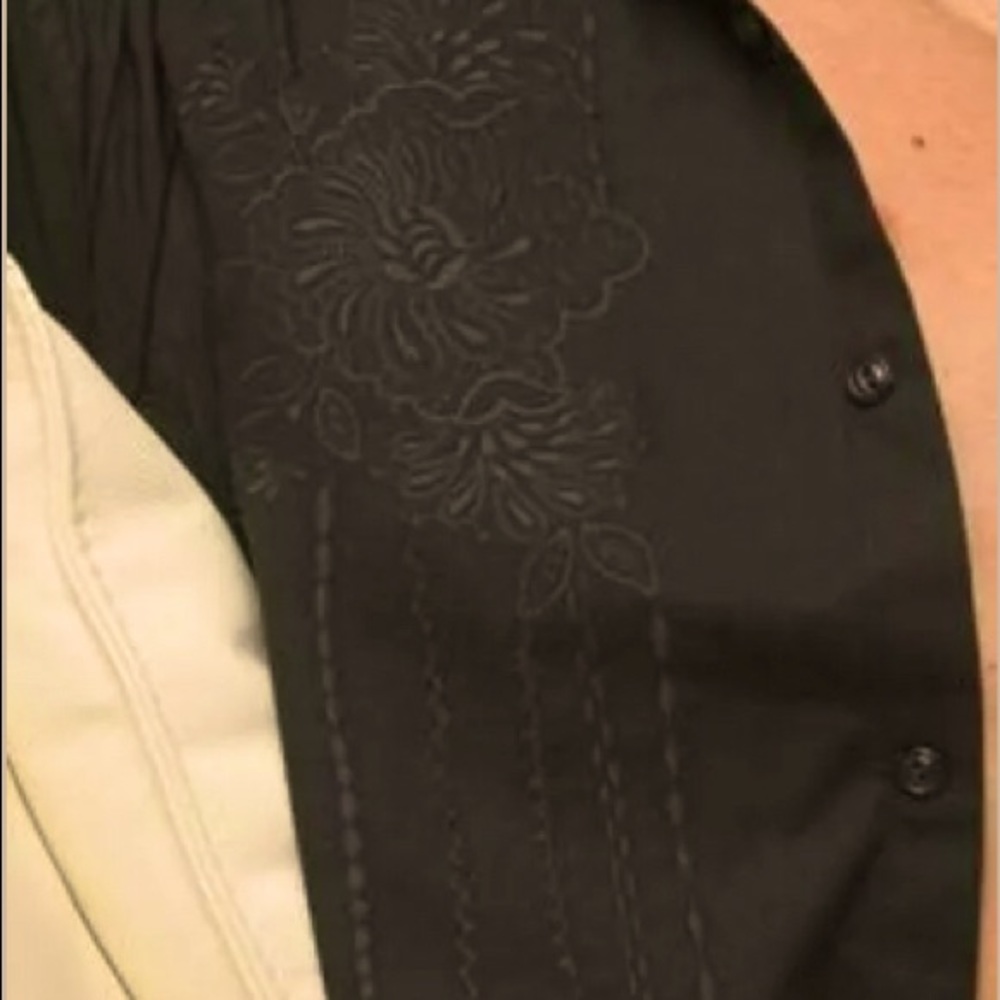 Men’s Long Sleeve Front Embroidery Black  Shirt